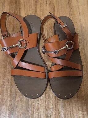 Gucci Brown Leather Cross-Strap Sandals with Silver Horsebit
